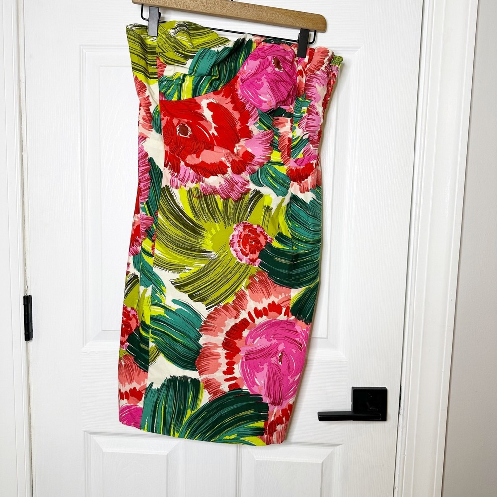 Nanette Lepore Floral Strapless Sheath Dress Womens 8 Pink Green Excellent Bold - Picture 2 of 7